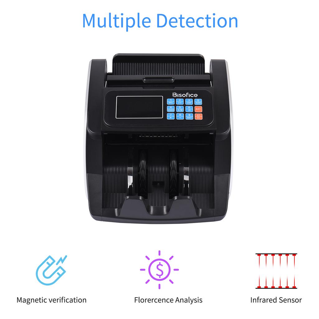 Bisofice Money Counter Machine Counterfeit Bill Detector Automatic Money Detection Top Loading Bill