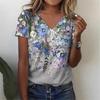 Летняя женская футболка с цветочным 3D принтом и v-образным вырезом, футболки с короткими рукавами, повседневные топы больших размеров