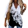 European American Women Summer Long Sleeve Printed Shirt with Wave Collar