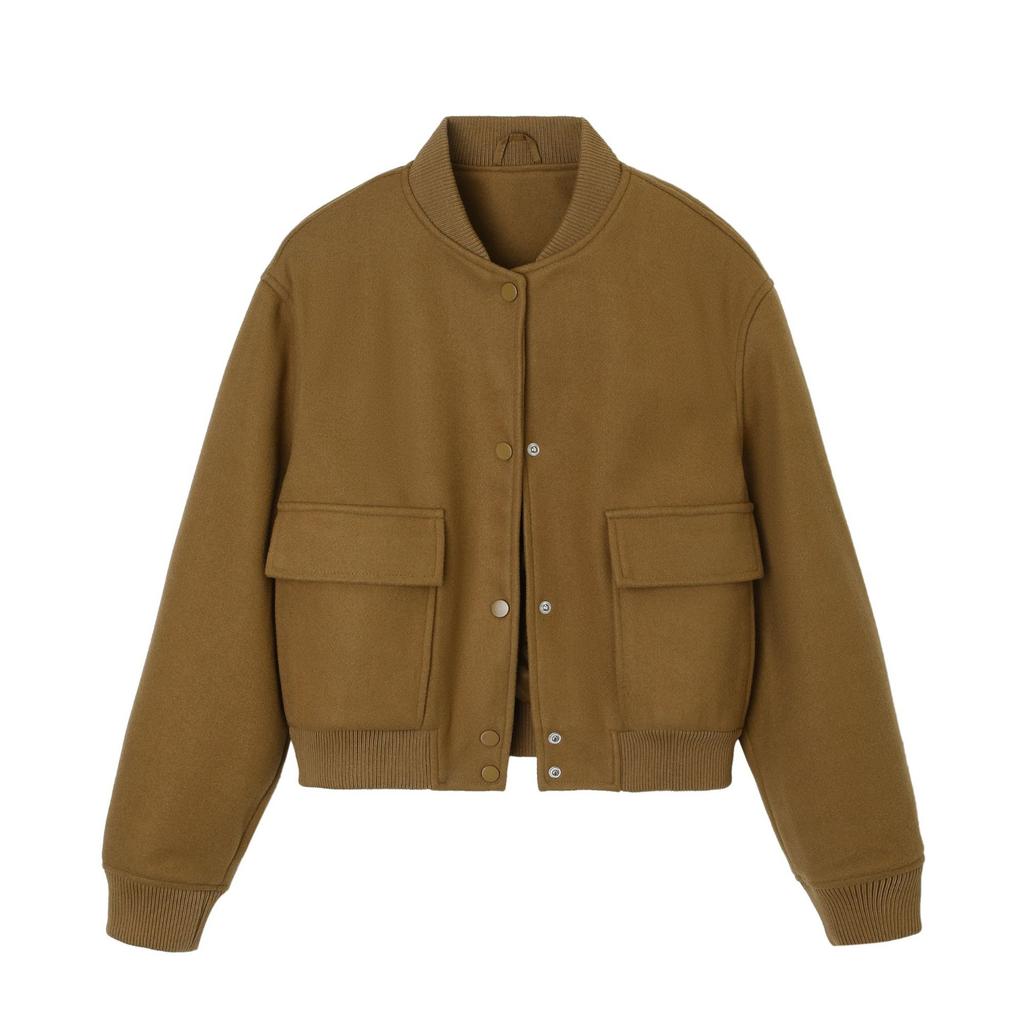 European and American autumn and winter new women's clothing crew neck fashion American bomber jacket casual versatile woolen jacket