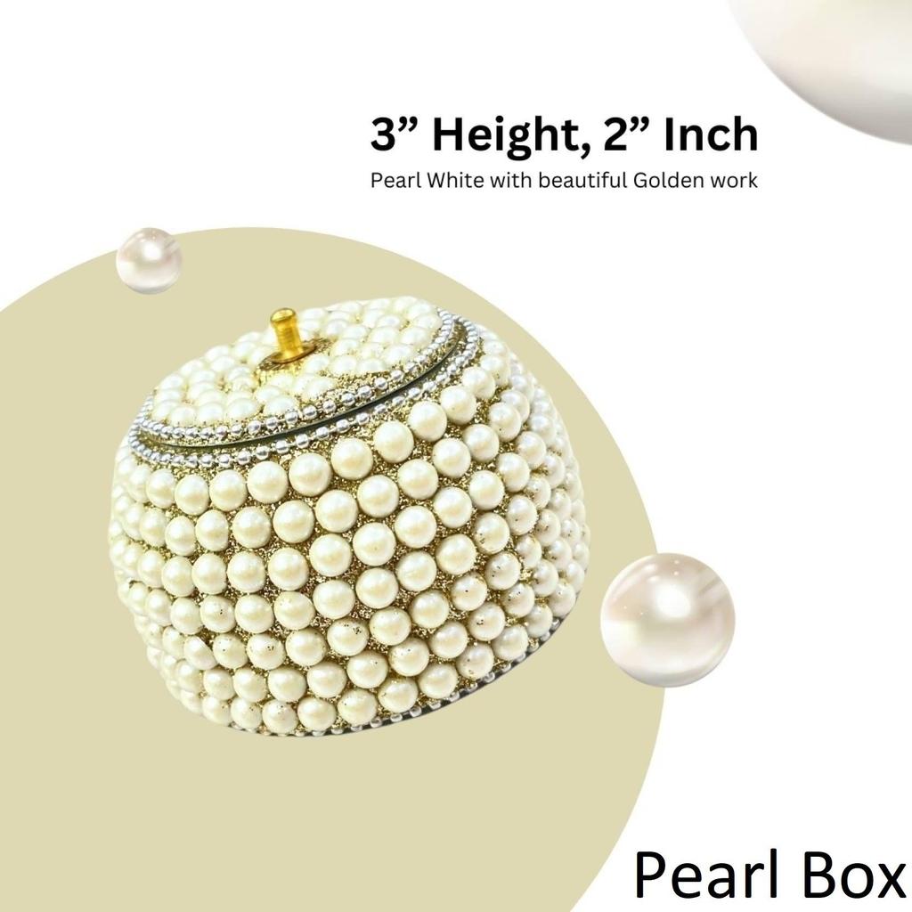 ADORN WORLD Off White Pearl Box Decorative Showpiece - 3 Cm (Metal, Multicolor)