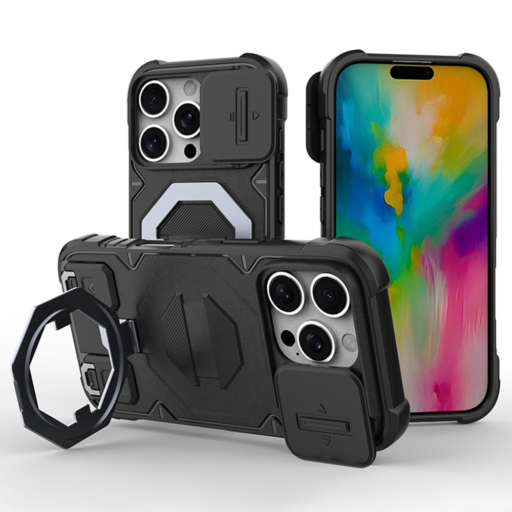 Чехол для iPhone 16 Pro, совместимый с MagSafe PC+TPU, подставка для телефона с ремешком