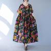 Short Sleeve Plus Size Cotton Vintage Floral New In Dresses for Women Casual Loose Long Summer Dress