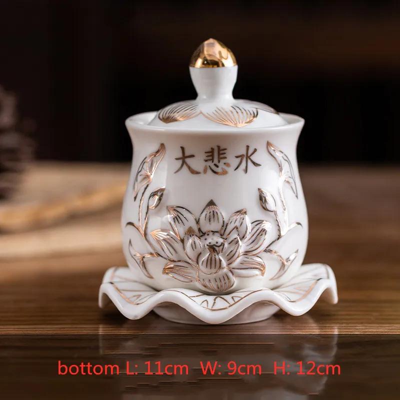 1 шт. Керамическая чаша для святой воды в китайском стиле, кружки для подношения воды в форме лотоса, кружки для воды «Великое сострадание Гуаньинь», буддийские принадлежности