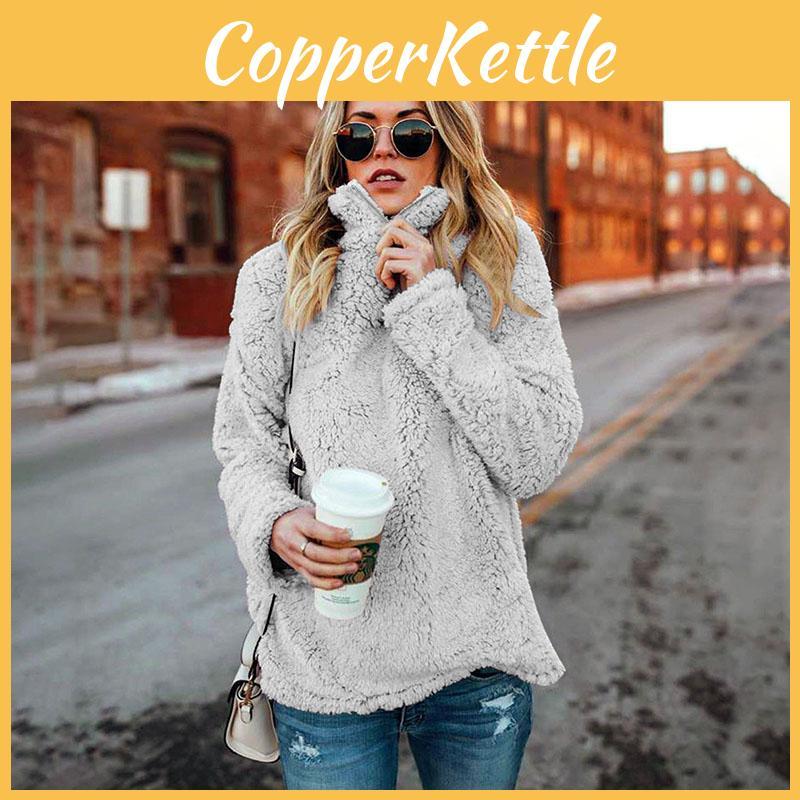 Premium Womens Fleece Fur Hoodie Winter Woolen Thermal Ladies Zip Sweater Blouse