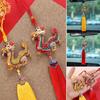 Chinese Dragon Figurine Ornament with Red Tassel Rhinestones Inlay Zinc Alloy Zodiac Dragon Model Craft Ornament New Year Animal Model Hanging