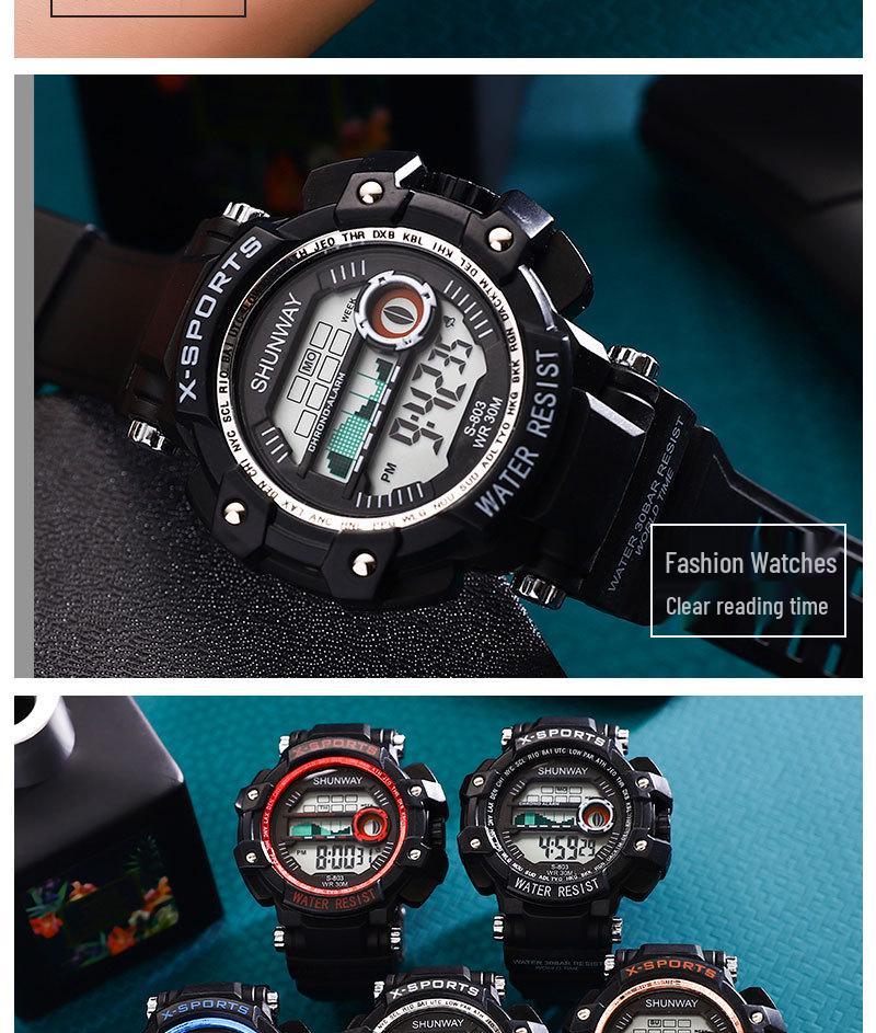 Светодиодные молодежные светящиеся водонепроницаемые спортивные часы-хронограф с многофункциональным дисплеем