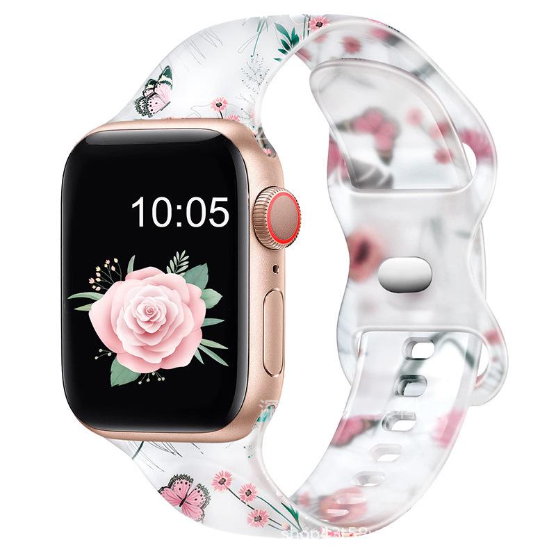 Совместимый силиконовый спортивный ремешок для Apple iWatch S10 с цветным узором - Прозрачный дизайн