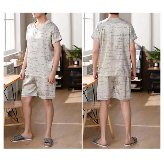 Night Clothes Simulated Ice Silk Casual-Wear Comfortable Tops Pants Men Pajamas Set Home Apparel
