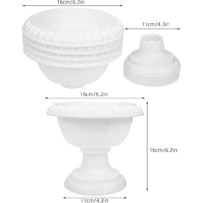 Yardwe 4pcs White Urn Planter Plastic Pedestal Flower Vases Plant Pot Grecian Plants Pot Roman Flower Pot for Yard Garden Porch Front Door