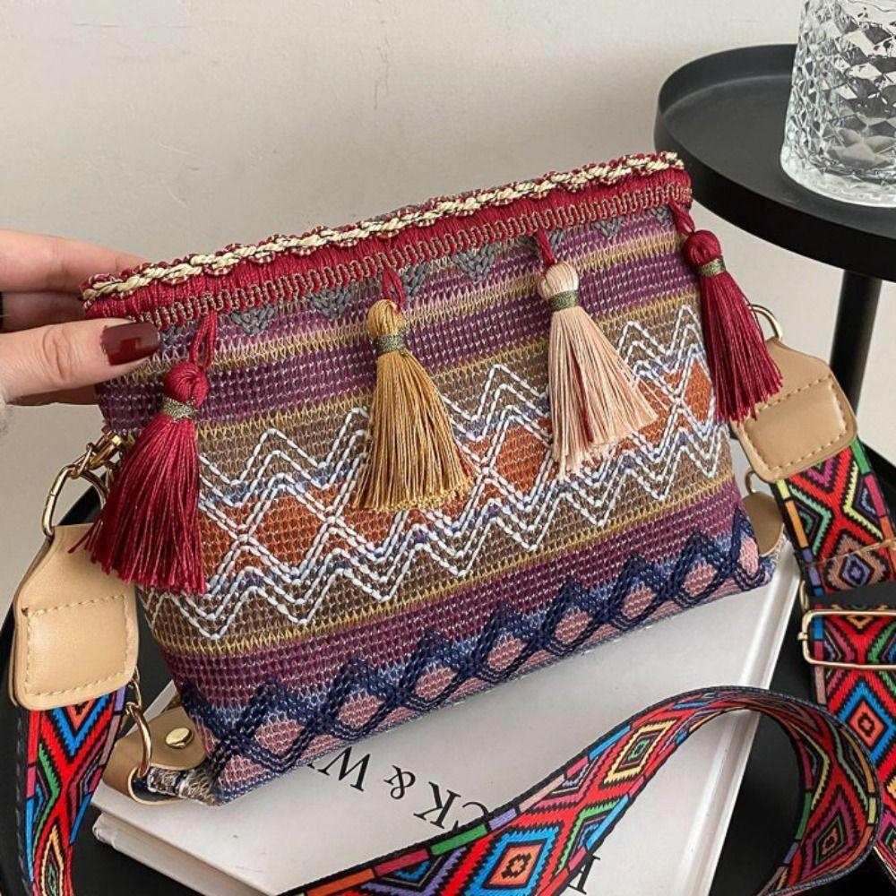 Сумка через плечо с кисточками и бахромой, плетеная сумка для телефона в стиле бохо, универсальные сумки через плечо в этническом стиле для активного отдыха