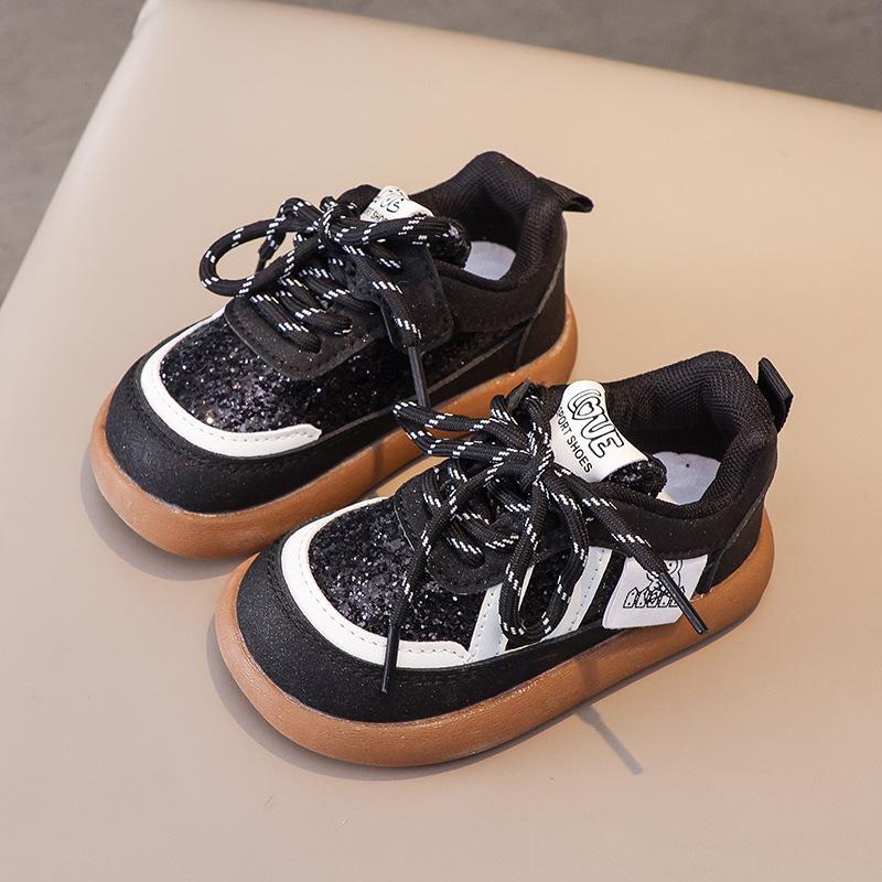 Kids Sneakers Spring Autumn Boys Preppy Casual Shoes Girls Sequin Velcro Skate Shoes Comfortable Non Slip