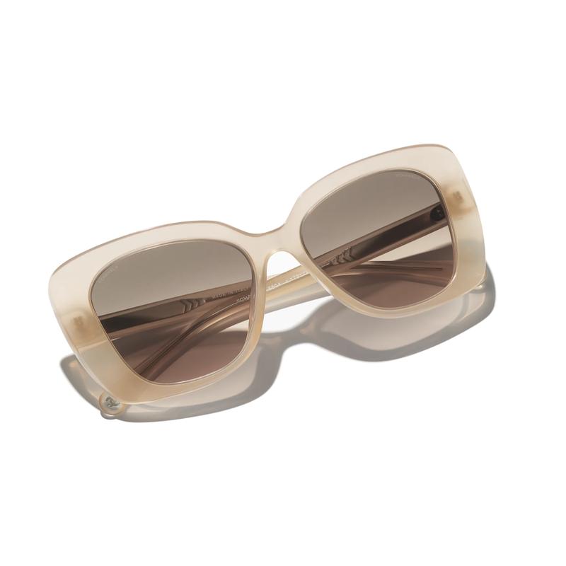 CHANEL Butterfly Temple Side Logo Acetate Butterfly Sunglasses Unisex Couple Style Dark Beige