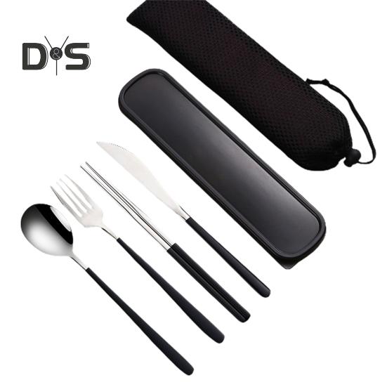 1 комплект столовых приборов из нержавеющей стали, нержавеющая полезная ложка, палочки для еды, вилка, дорожные столовые приборы с коробкой для хранения