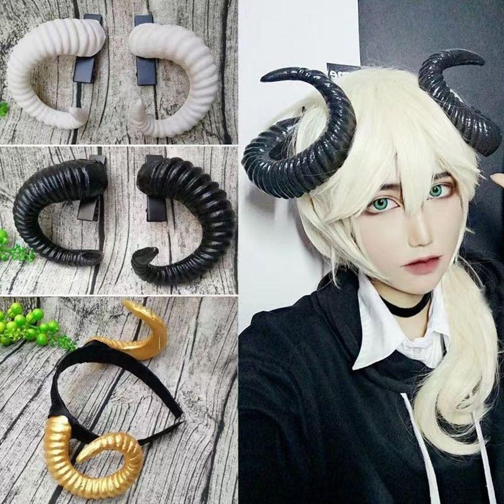 Black Gothic Style Devil Horn Headband Ram Horns Shape Masquerade Party Accessories  for Women