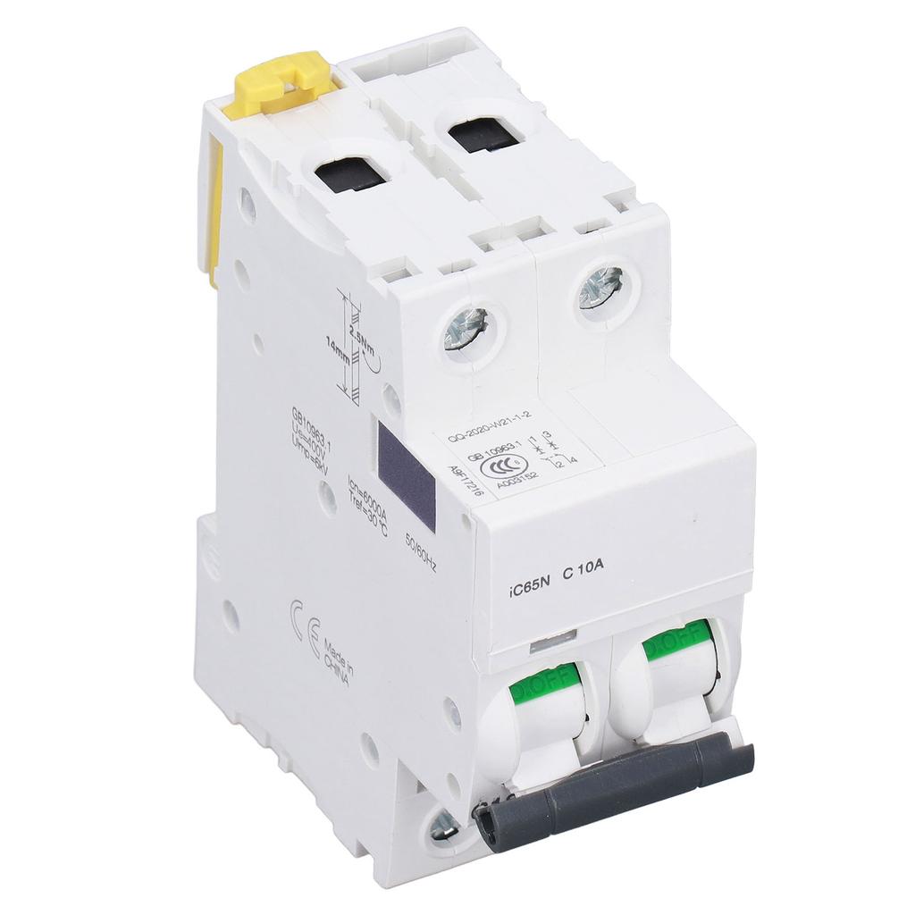 Миниатюрный автоматический выключатель 2P остаточного тока изолятор DIN рейка 400 В 10A IC65N C10A