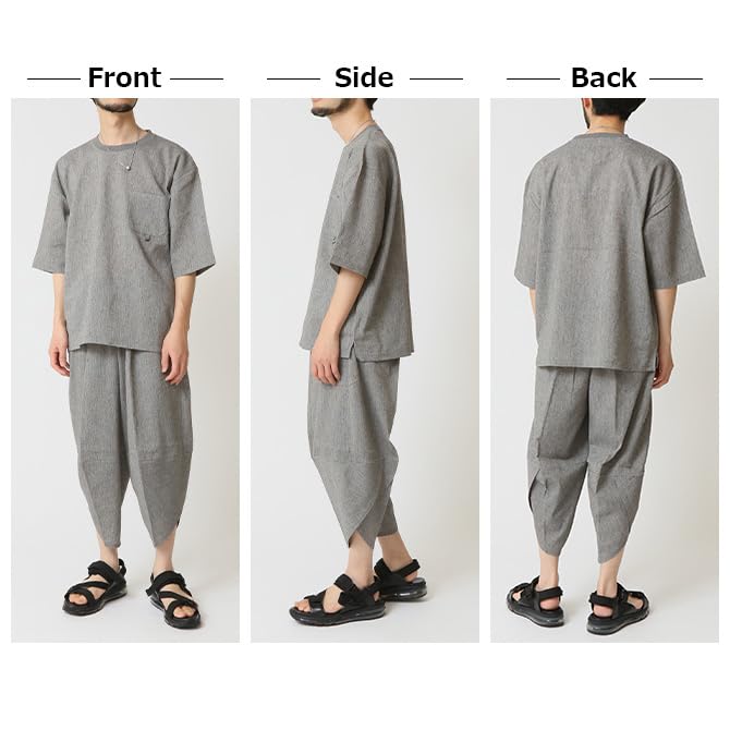 Japanese Style Top and Bottom Willow Sarouel Relaxing Hemp Khaki [Arcade] Men's Set, Jinbei, Material, Pants, Men's Wear, Loungewear, Roomwear, Pants,