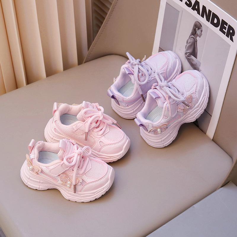 Кроссовки для девочек с сетчатыми цветами 2025 весна и осень новые на мягкой подошве кроссовки для девочек в стиле «папины кроссовки» дышащие и легкие повседневные туфли