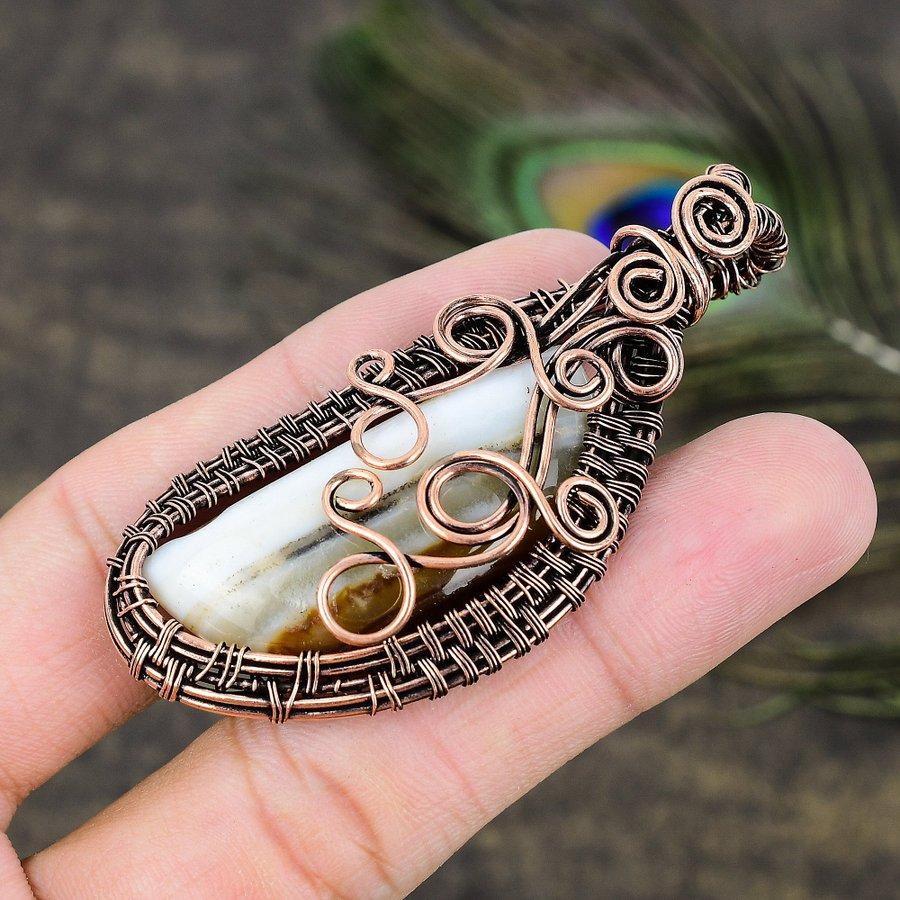Montana Agate Gemstone Copper Wire Wrap Jewelry Pendant 2.80