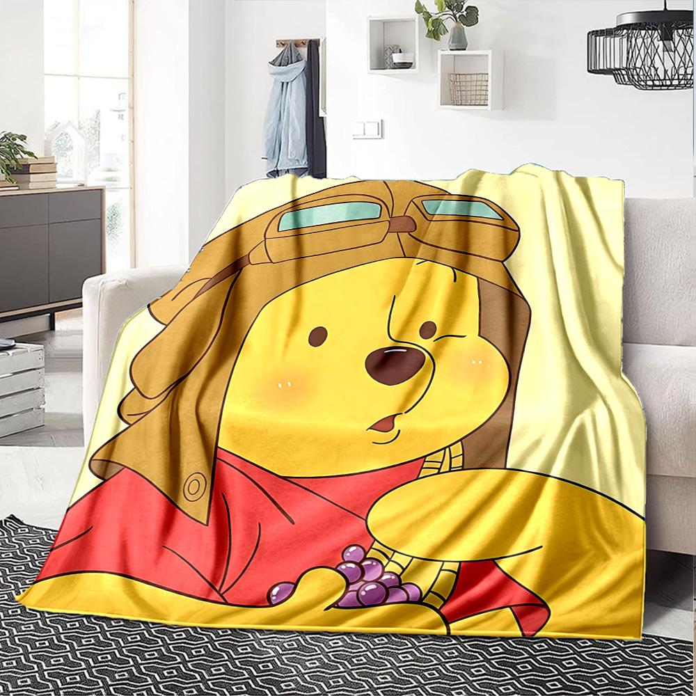 Pilot Pooh Bear Adventure Flannel Blanket Super Soft Warm Cozy Blanket For Sofa Bed Office Travel Allseason Home Decor Gift