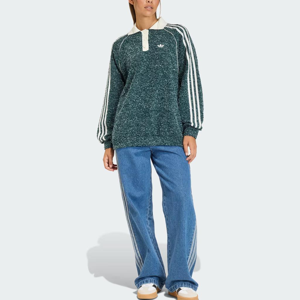 Adidas Оригинальные FW25 Букле Свободного кроя Поло с длинным рукавом в полоску Женские топы KS7790