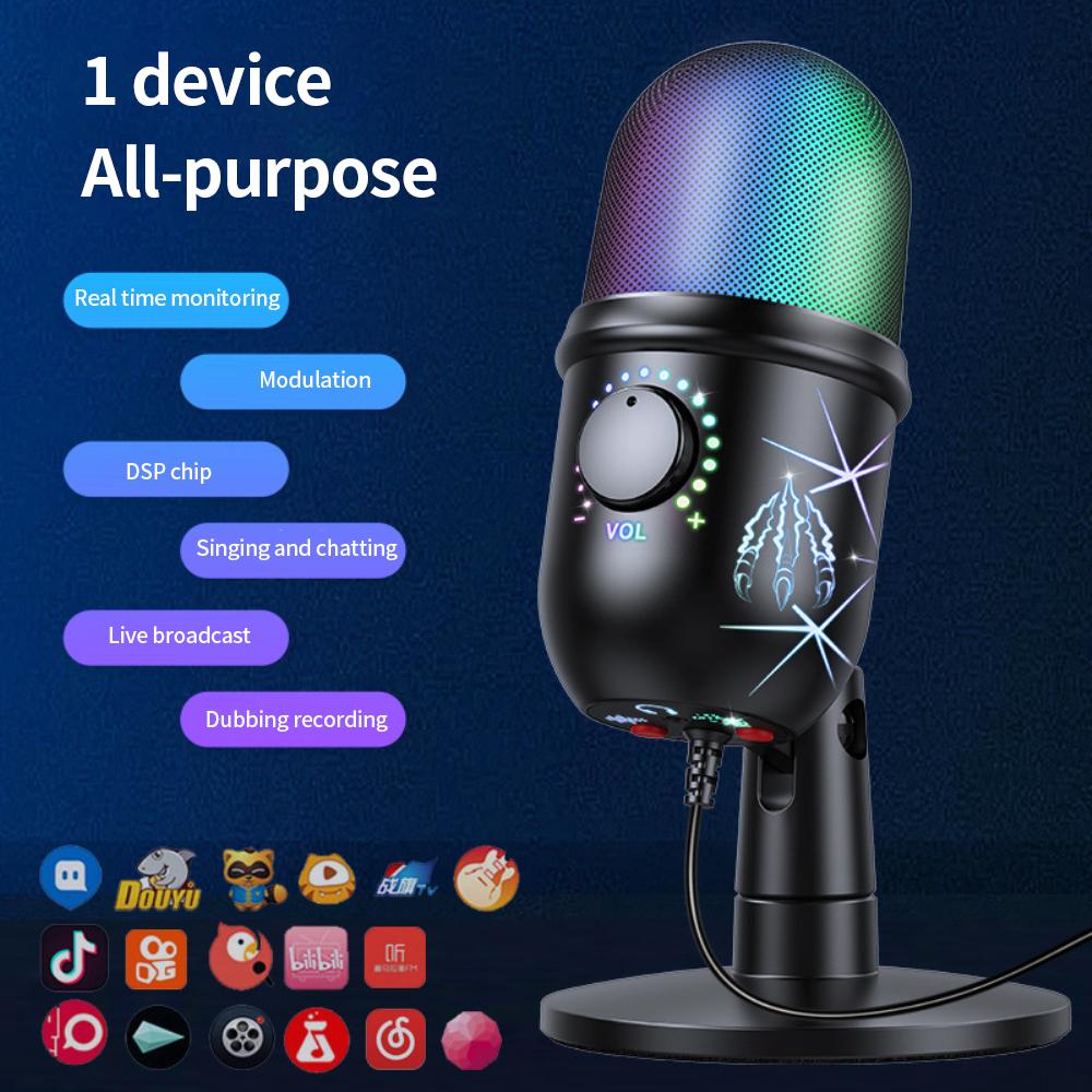 Recordable Noise Reduction Luminescent Rgb Microphone Give Out Light Usb Microphone Denoise Condenser