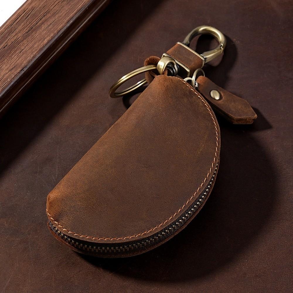 Multi-Color Key Case with Carabiner Crazy Horse Leather Key Storage Bag Leather Key Holder Car Key