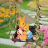 Cute Rabbit Statue - Swinging Rabbit Sculpture Resin Animal Figurine - Garden Decor Ornament for Lawn and Yard