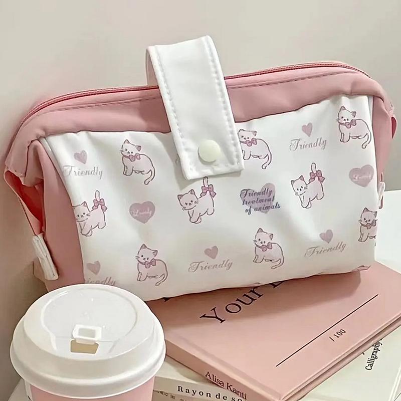 Милая сумка для карандашей с рисунком кота, розовая сумка для хранения для девочек, канцелярские принадлежности и школьные принадлежности, большая вместительная сумка для школы