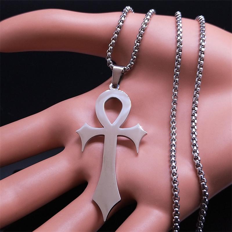 Gothic Ankh Cross Amulet Pendant Egyptian Necklace Women Stainless Steel Symbol of Life Cross Punk Necklaces Jewelry Gift N7078S