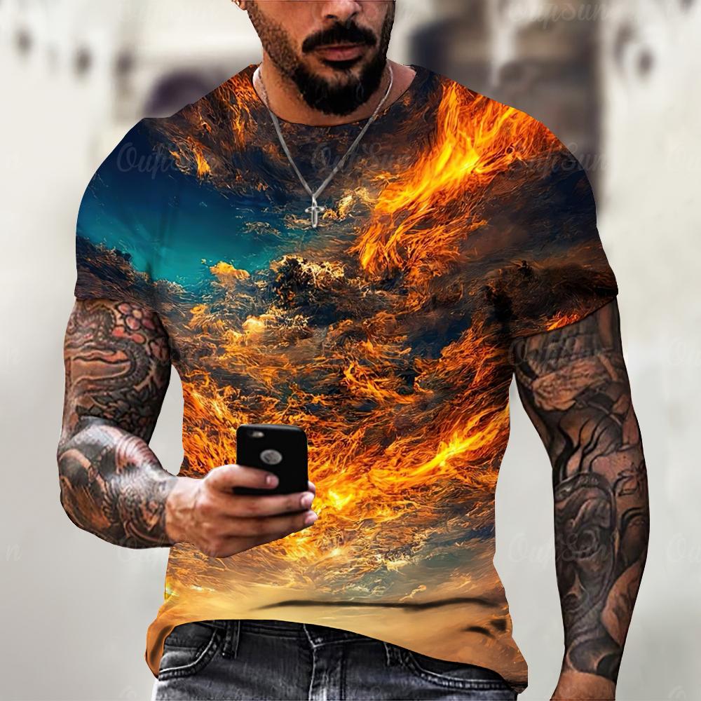 Men's T Shirt 3d Lightning Print Mens Short-Sleeved Tops Summer Street Fashion T-Shirt for Men Casual Tees Oversized Clothing