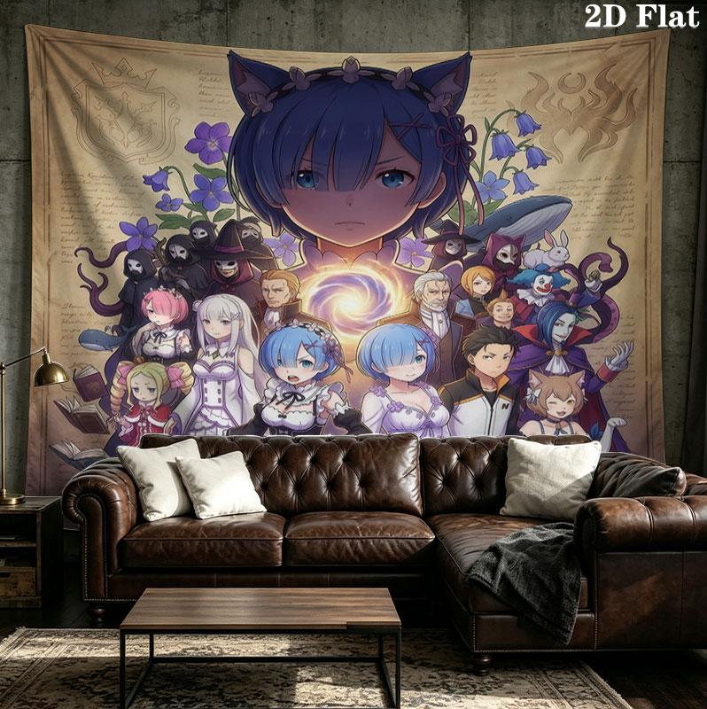 Re Zero Настенный Гобелен Эстетичный Настенный Подвес Печатная Тканевая Покрывало Декоративные Гобелены Для Спальни Гостиной Домашний Декор