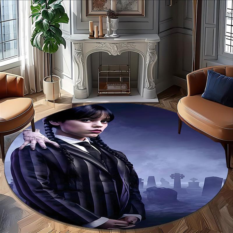 1pc Addams Family Wednesday2 Print Round Carpet Chair Round Carpet Suitable for Bedroom Living Room Home Decorative Carpet