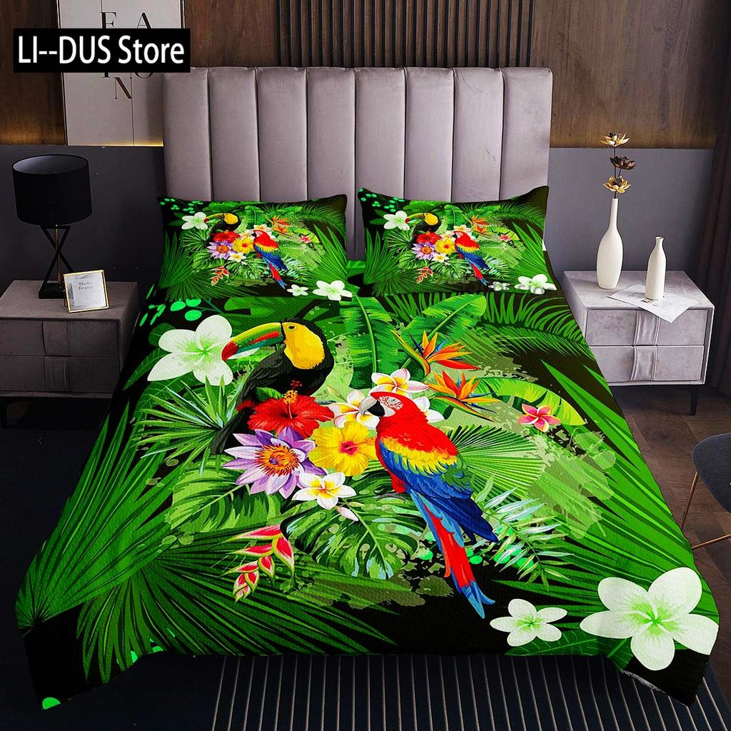 Тропические Листья и Попугаи 3-предметный Комплект Постельного Белья с Мягким Пододеяльником и 2 Наволочками Декоративная Печать для Всех Сезонов
