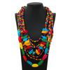 Trendy Choker Necklace Exaggerated Multicolor Bead Tassel Wood Bib AVE