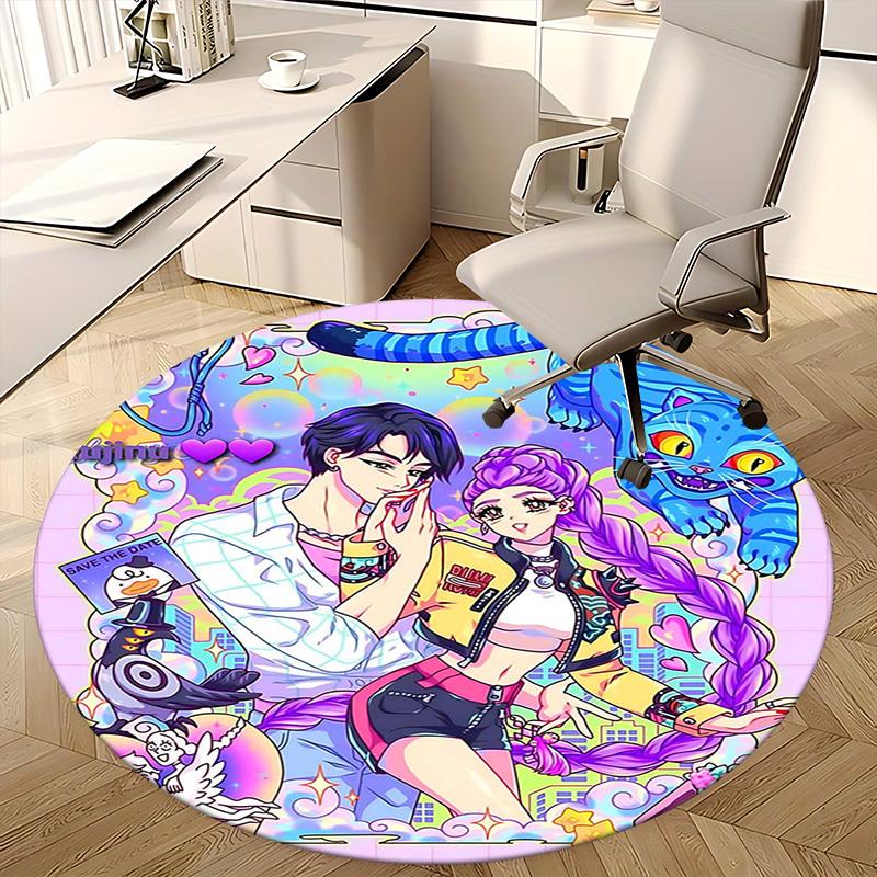 1pc Anime Cartoon Design Round Carpet Office Chair Mat, NonSlip Rug for Home Decor, Living Room, Bedroom, Game Room