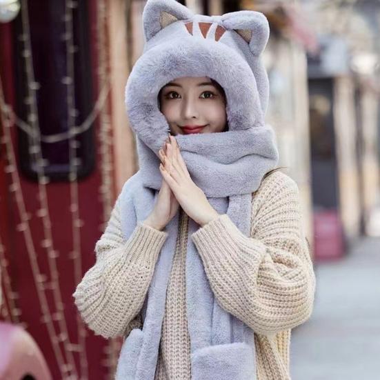 Женский термошарф, стильная защита ушей, супер мягкая пушистая плюшевая шапка, перчатки, уличная одежда