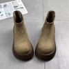 Версия из мягкой кожи~ матовые ботинки-маффины на толстой подошве с большой головкой женские 2025 новые осенне-зимние ботильоны Челси типа «сигаретный носок» модные