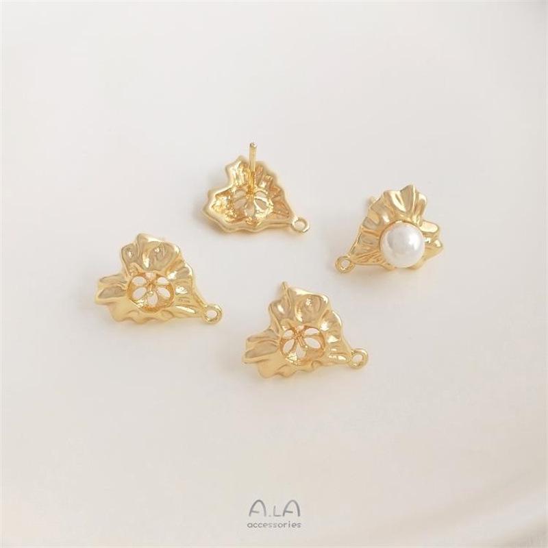 Держатель бусины в форме кружевного сердца из меди с золотым покрытием 14 карат, с серьгами-подвесками и серебряной иглой 925 пробы для изготовления жемчужных серег своими руками