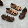 Genuine Leather Flat Sandals Retro Handmade Woven Cowhide Soft Sole Solid Color Women's Shoes