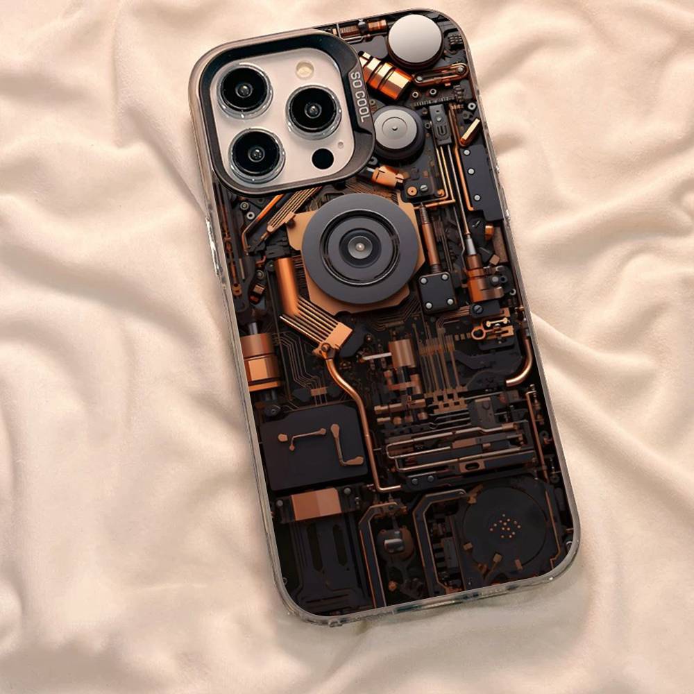Креативный чехол для телефона с рисунком печатной платы Для iPhone 17 Air 16 15 14 11 12 13 Pro Max Plus X XR XS Цветной Серебристый Жесткий Чехол