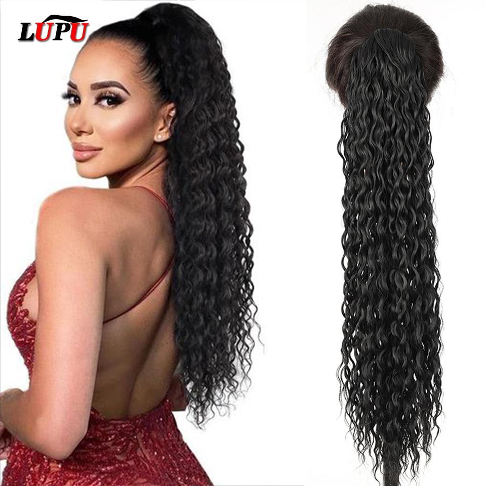 LUPU Synthetic Long Afro Kinky Curly Drawstring Ponytail for Black Women Natural Fake False Hair Extensions Clip In Hairpiece