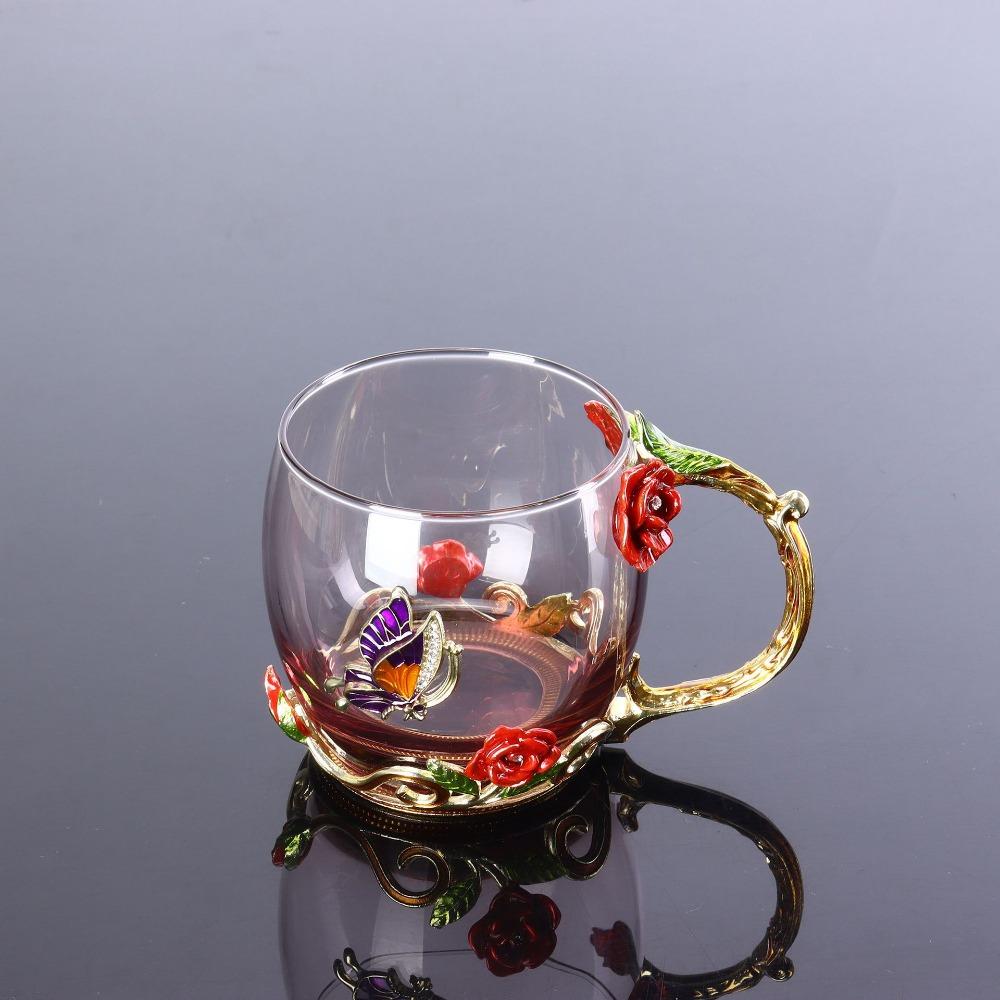 Flower Pattern Enamel Flower Tea Cup Glass Tea Mug Household Coffee Cup Afternoon Tea