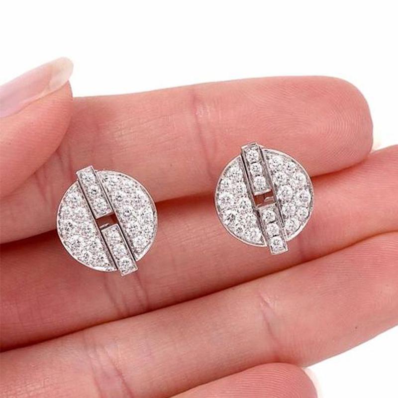 Huitan Chic Fashion Round Shape Stud Earrings Female Daily Wearable Accessories with Brilliant Zirconia Elegant Women's Jewelry