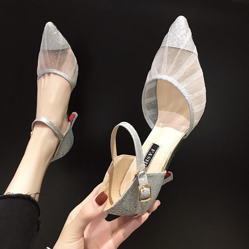 Женские туфли-лодочки на тонком высоком каблуке с острым носком, женские двухкомпонентные туфли с ремешком на щиколотке, блестящие туфли для вечеринок для женщин, свадебные туфли для невесты