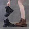 Кожаные женские короткие сапоги на платформе в ретро-британском стиле, увеличивающие внутреннюю высоту, универсальные женские сапоги