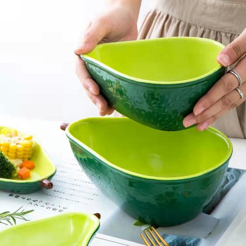 Ceramic Tableware Cute Avocado Shaped Plate Personality Fruit Salad Bowl Net Red Girl Heart Fruit Plate Japanese Dish Set Dishes