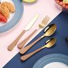Нож и вилка из 4 предметов, чайная ложка из нержавеющей стали, имитация деревянной ручки, набор посуды в западном стиле, простая и продвинутая