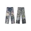 Men's High Street Oversized Hip Hop Jeans Pants 3D Printed Vintage Denim Trousers Fashion Streetwear Painted Straight Fit Jeans
