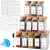 Набор из 12 стеклянных баночек для специй, 4 унции, стеклянные баночки с бамбуковыми крышками, простые наклейки для специй в стиле фермерского дома, складная воронка